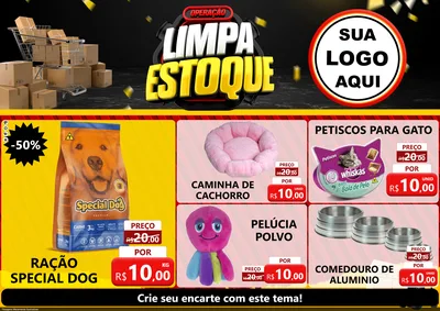 Modelo de Encarte para Encarte A4 Horizontal com o tema Operação Limpa Estoque para Pet Shop