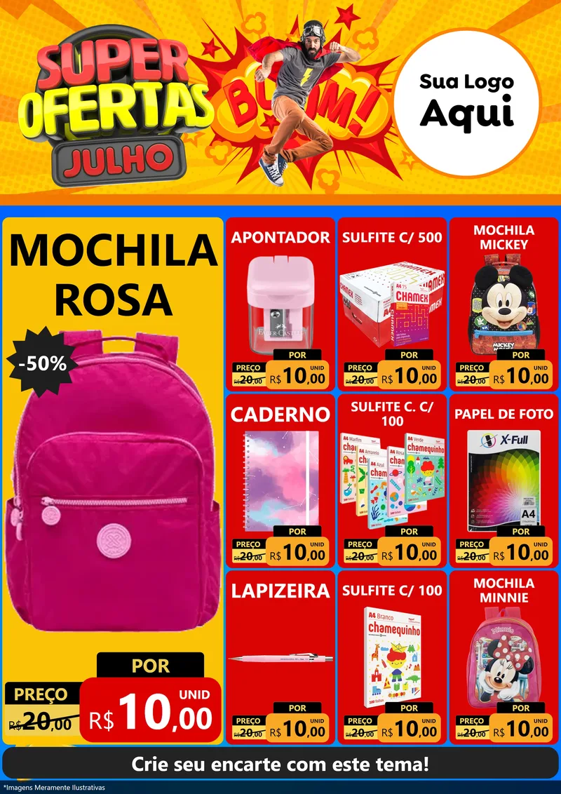 Modelo de Encarte para Encarte A4 Vertical com o tema Super Ofertas Julho para Papelaria