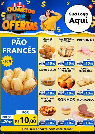 Modelo de Encarte para Encarte A4 Vertical com o tema Quartou de Ofertas para Padaria