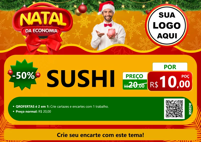 Modelo de Cartaz para Cartaz A4 Horizontal com o tema Natal da Economia para Comida japonesa