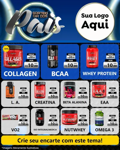 Modelo de Rede Social para Feed Instagram com o tema Sorteio Dia Dos Pais para Suplementos alimentares