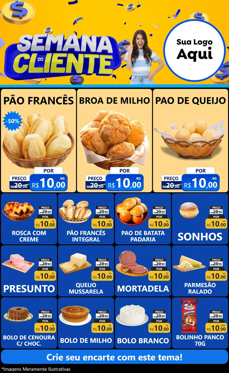 Modelo de Encarte para Encarte Grande com o tema Semana do Cliente para Padaria