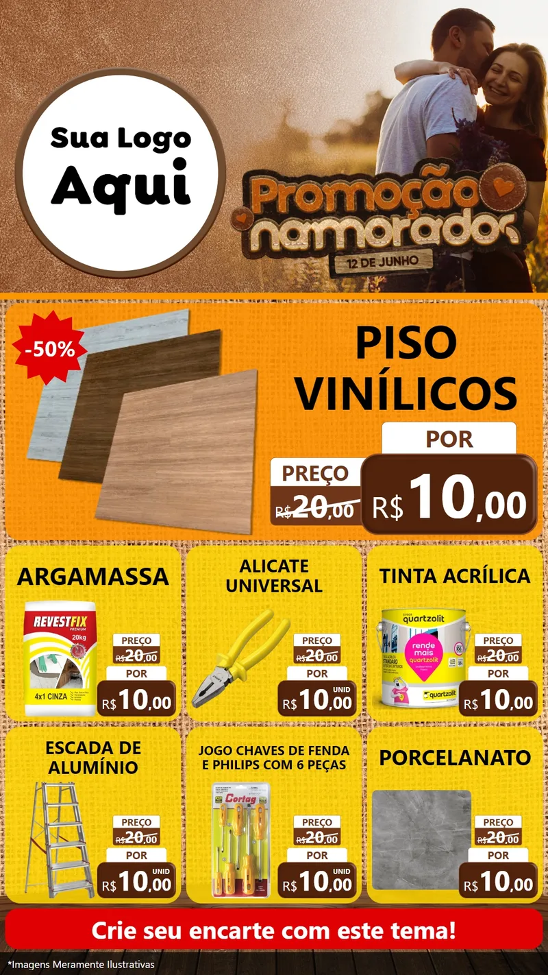 Modelo de Rede Social para Stories com o tema Promoção Namorados para Material para Construção