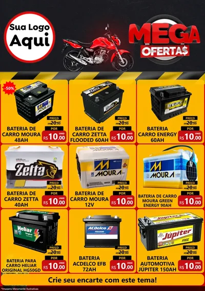 Modelo de Encarte para Encarte A4 Vertical com o tema Mega Ofertas - Motopeças para Baterias Elétricas