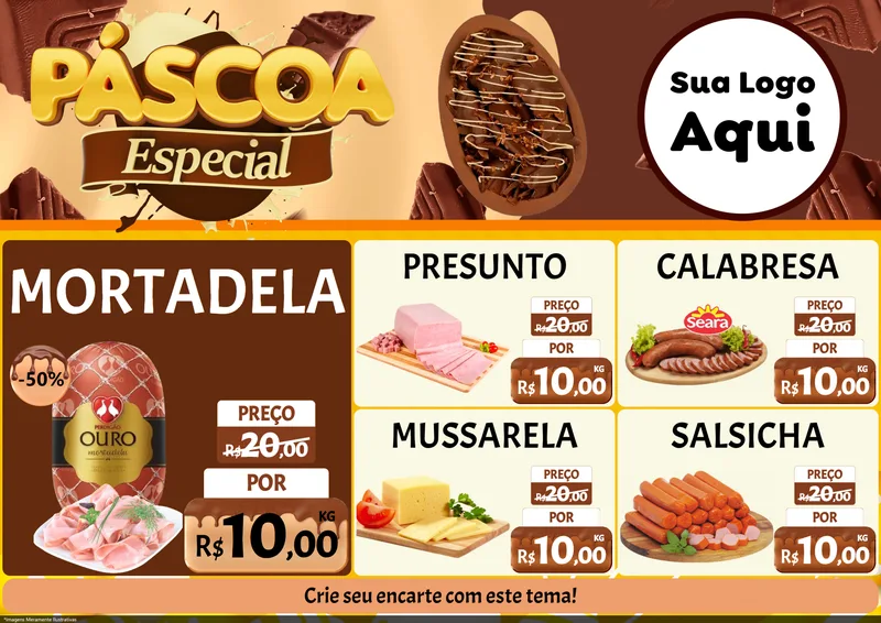 Modelo de Encarte para Encarte A4 Horizontal com o tema Páscoa Especial para Frios e Laticínios