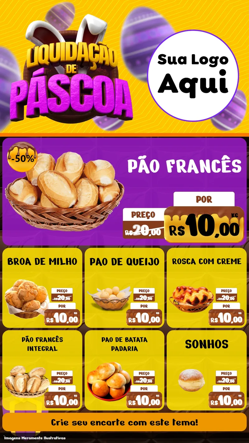 Modelo de Rede Social para Stories com o tema Liquidação de Páscoa para Padaria