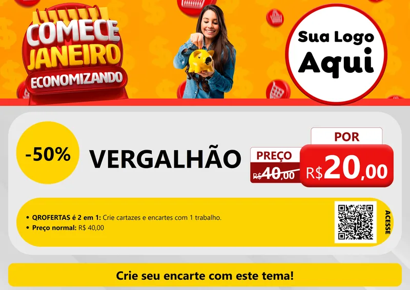 Modelo de Cartaz para Cartaz A4 Horizontal com o tema Comece Janeiro Economizando para Ferragens