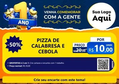Modelo de Cartaz para Cartaz A4 Horizontal com o tema Um Ano de Aniversário para Pizzaria