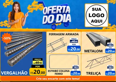 Modelo de Encarte para Encarte A4 Horizontal com o tema Oferta do Dia para Ferragens