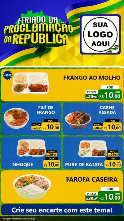 Modelo de TV para TV Vertical com o tema Feriado da Proclamação da República para Restaurante