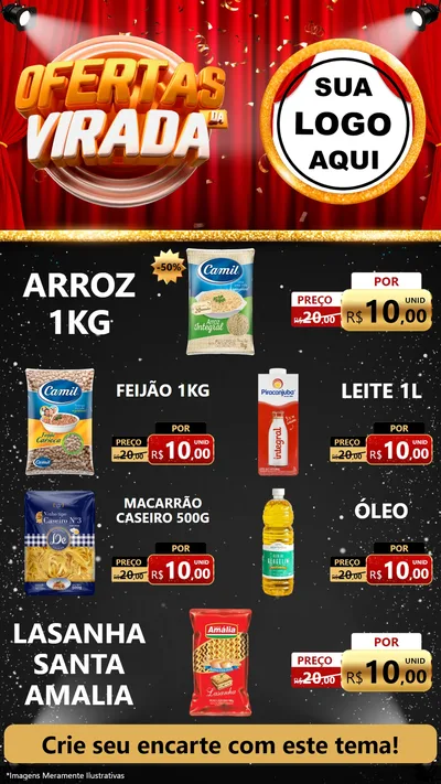 Modelo de TV para TV Vertical com o tema Ofertas da Virada para Supermercado