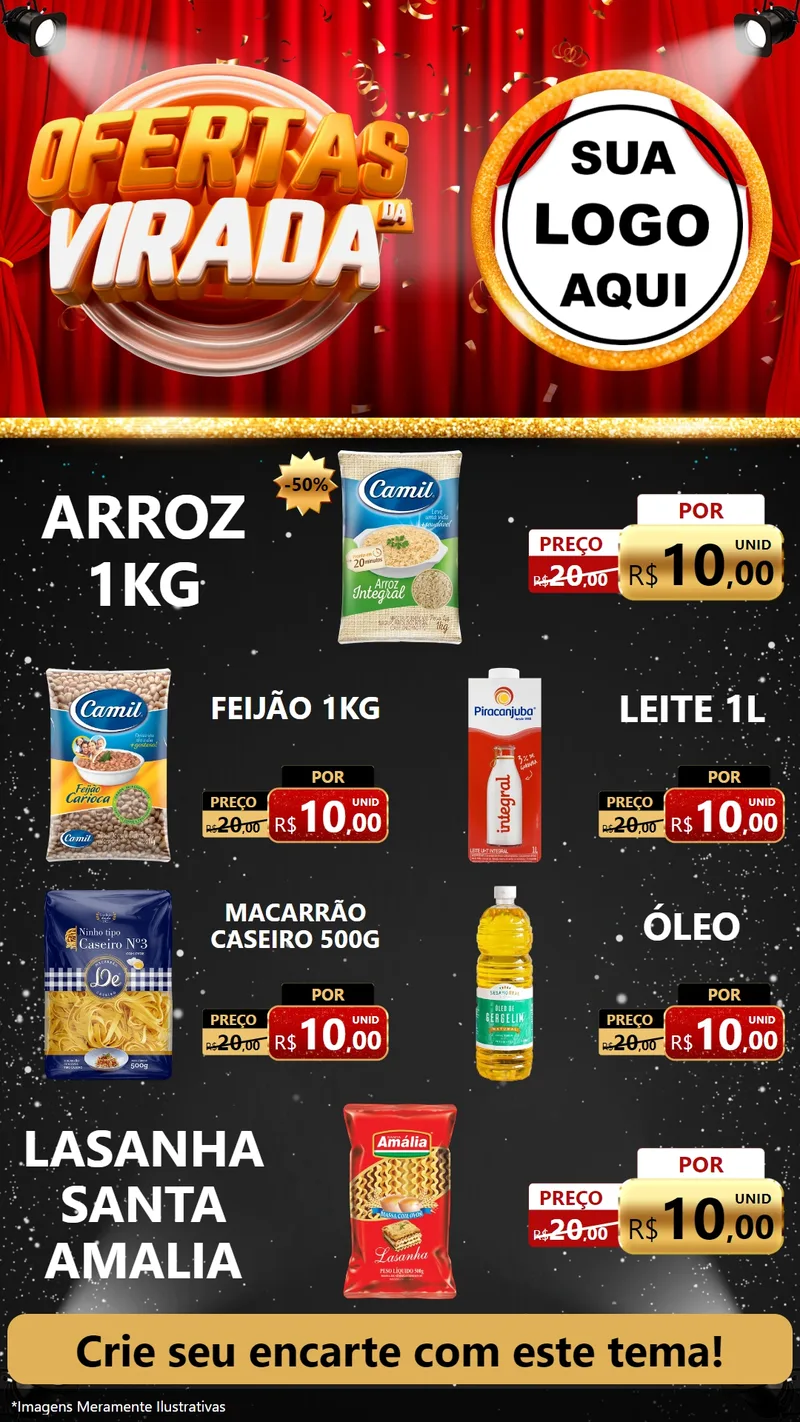 Modelo de TV para TV Vertical com o tema Ofertas da Virada para Supermercado