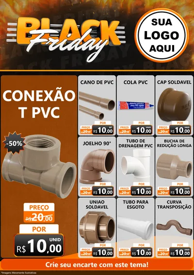 Modelo de Encarte para Encarte A4 Vertical com o tema Black Friday para Tubos e conexões
