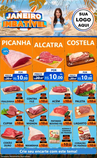 Modelo de Encarte para Encarte Grande com o tema Janeiro Imbatível para Açougue