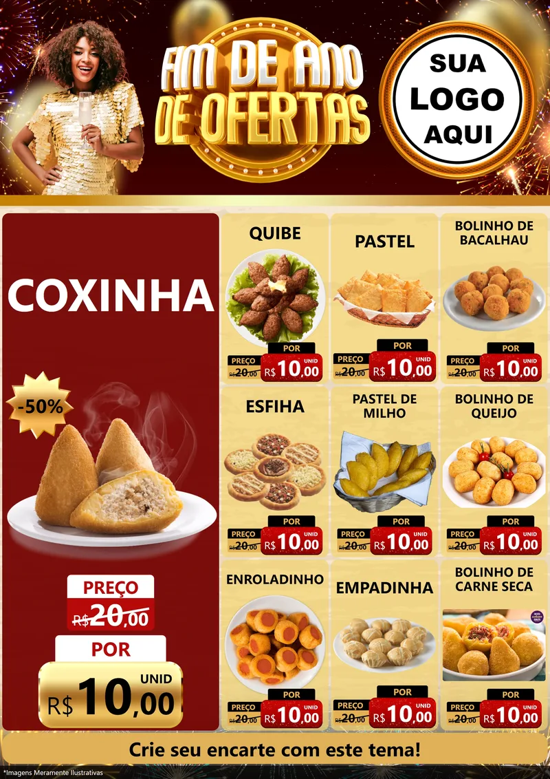 Modelo de Encarte para Encarte A4 Vertical com o tema Fim de Ano de Ofertas para Salgadaria