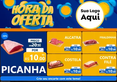 Modelo de Encarte para Encarte A4 Horizontal com o tema Hora da Oferta para Açougue