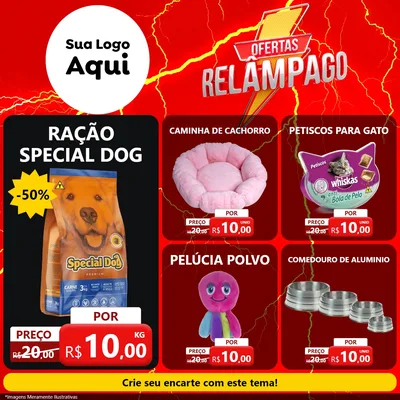 Modelo de Rede Social para Feed Facebook com o tema Ofertas Relâmpago para Pet Shop
