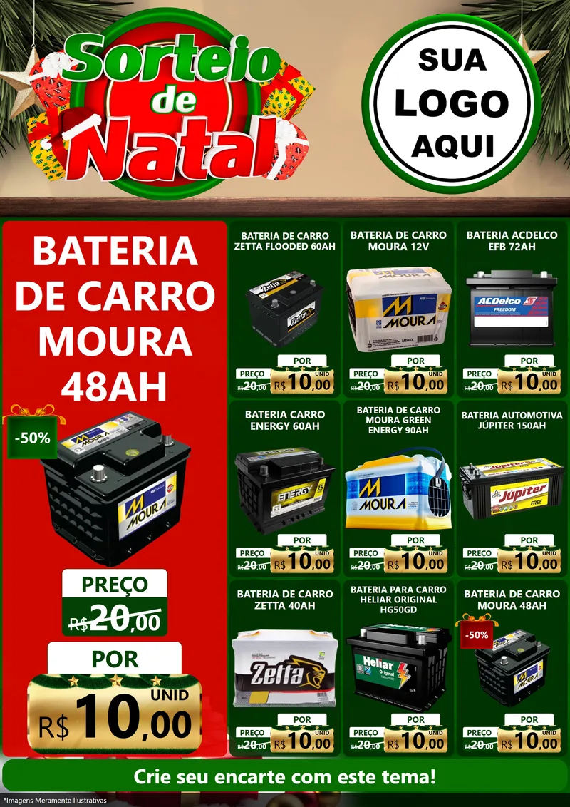 Modelo de Encarte para Encarte A4 Vertical com o tema Sorteio de Natal para Baterias Elétricas