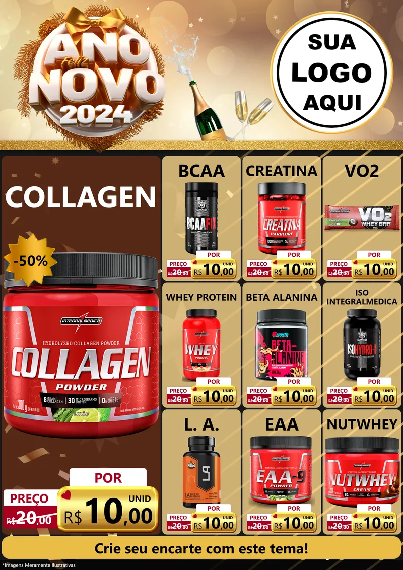 Modelo de Encarte para Encarte A4 Vertical com o tema Feliz Ano Novo 2027 para Suplementos alimentares