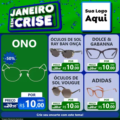 Modelo de Rede Social para Feed Facebook com o tema Janeiro Sem Crise para Óticas