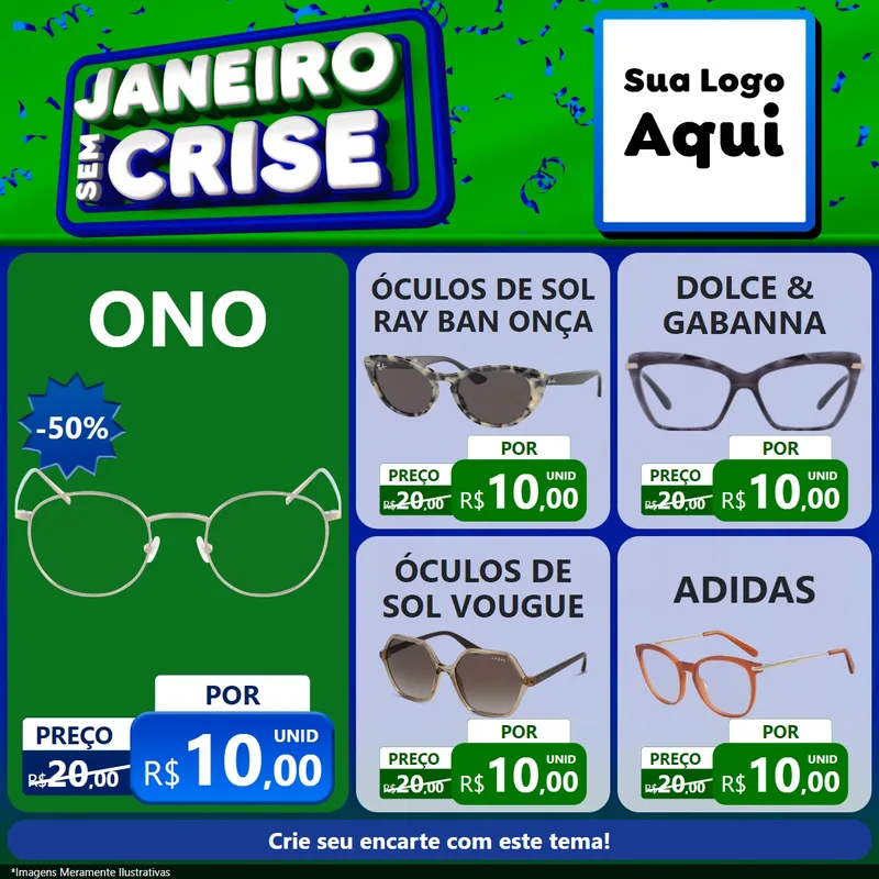 Modelo de Rede Social para Feed Facebook com o tema Janeiro Sem Crise para Óticas