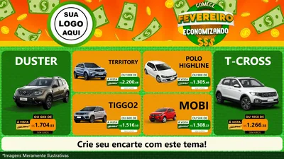 Modelo de TV para TV Horizontal com o tema Comece Fevereiro Economizando para Concessionaria de Carros