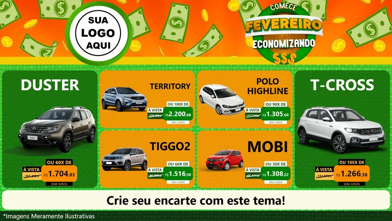 Modelo de TV para TV Horizontal com o tema Comece Fevereiro Economizando para Concessionaria de Carros