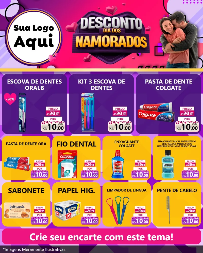 Modelo de Rede Social para Feed Instagram com o tema Desconto Dia dos Namorados para Higiene Pessoal