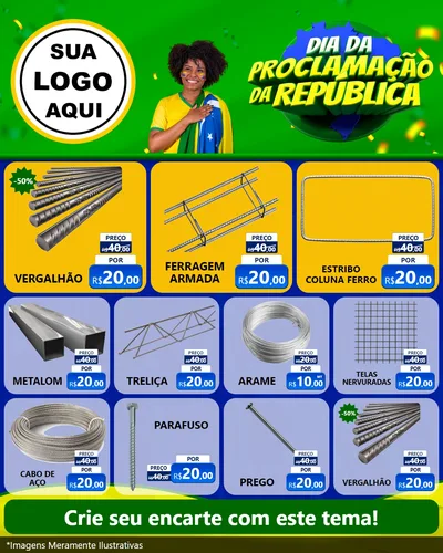 Modelo de Rede Social para Feed Instagram com o tema Dia Da Proclamação Da República para Ferragens