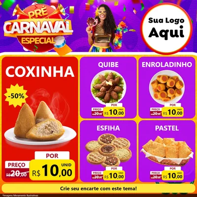 Modelo de Rede Social para Feed Facebook com o tema Pré-Carnaval Especial para Salgadaria