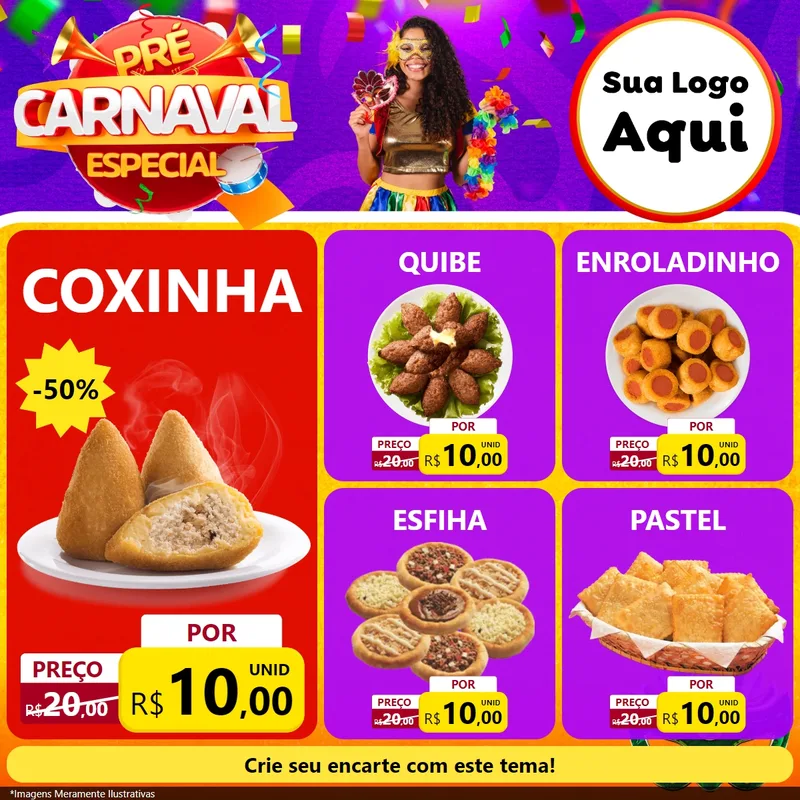 Modelo de Rede Social para Feed Facebook com o tema Pré-Carnaval Especial para Salgadaria