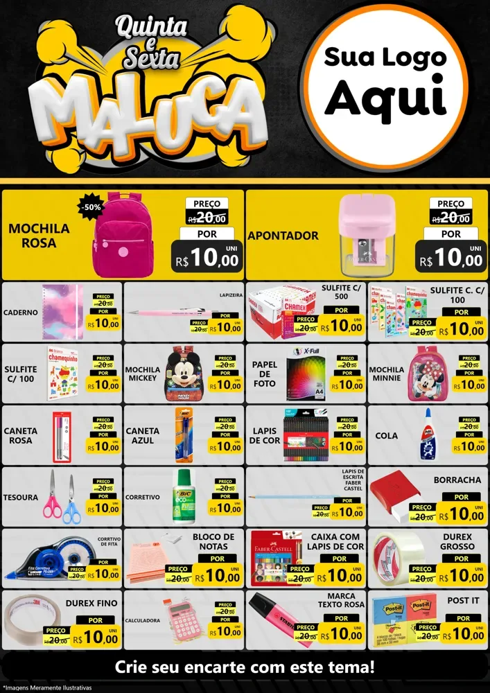Modelo de Encarte para Encarte A4 Vertical com o tema Quinta e Sexta Maluca para Papelaria