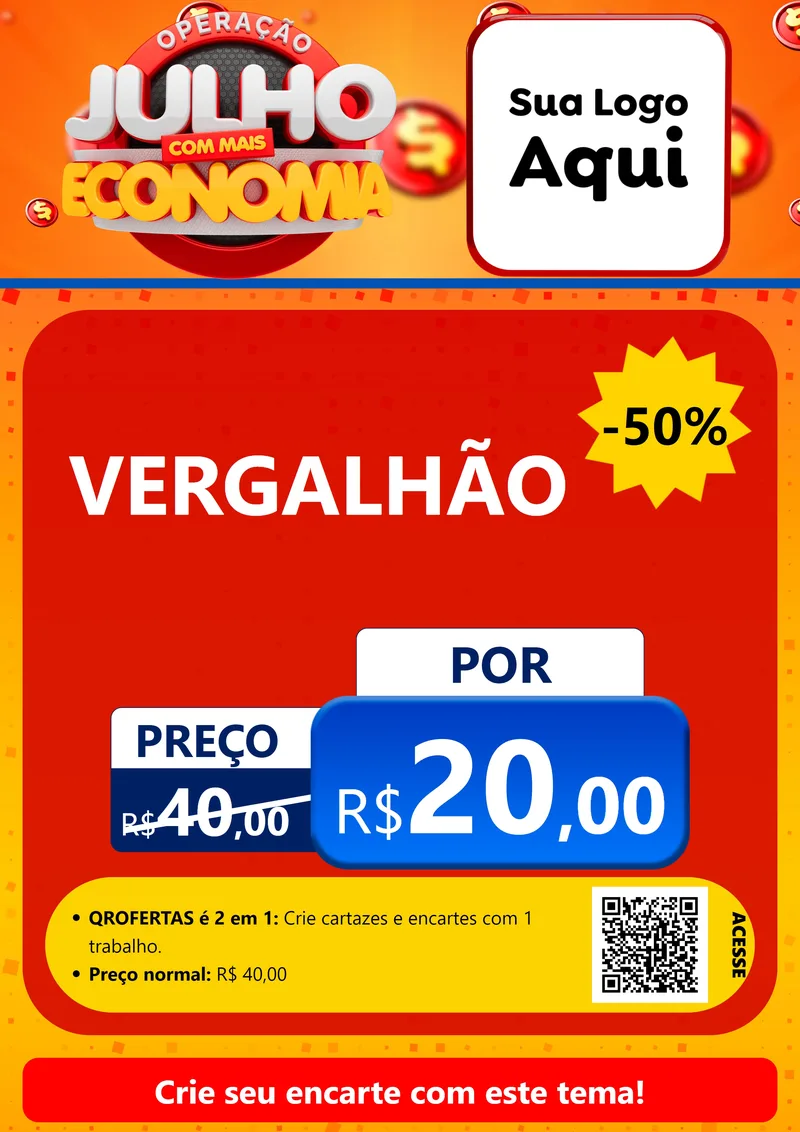 Modelo de Cartaz para Cartaz A4 Vertical com o tema Operação Julho Com Mais Economia para Ferragens