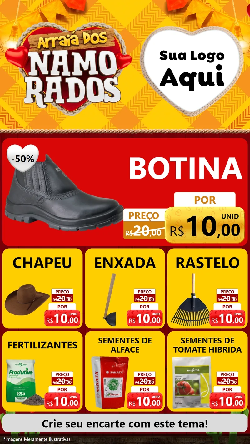 Modelo de Rede Social para Stories com o tema Arraiá dos Namorados para Agropecuária