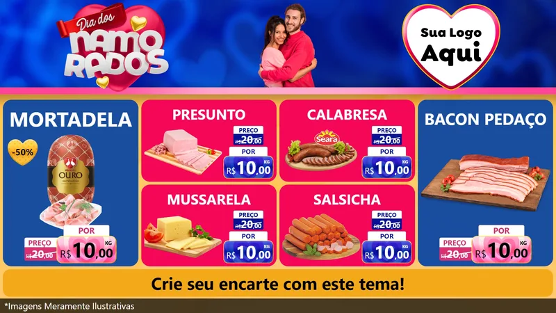 Modelo de TV para TV Horizontal com o tema Dia dos namorados para Frios e Laticínios