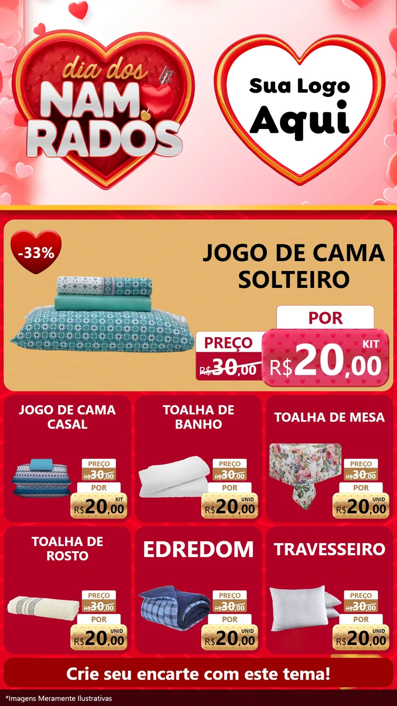 Modelo de Rede Social para Stories com o tema Dia dos Namorados para Cama, Mesa e Banho