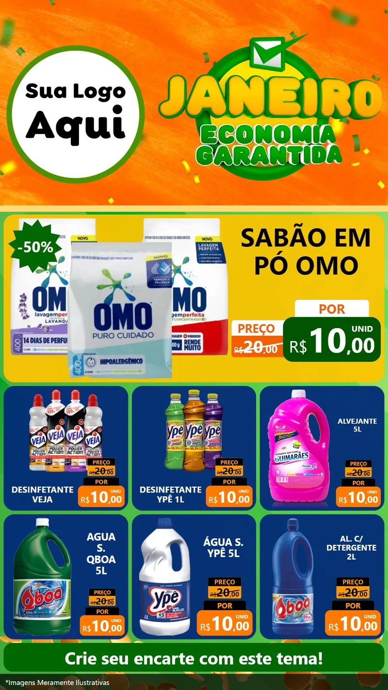 Modelo de Rede Social para Stories com o tema Janeiro - Economia Garantida para Produtos de Limpeza