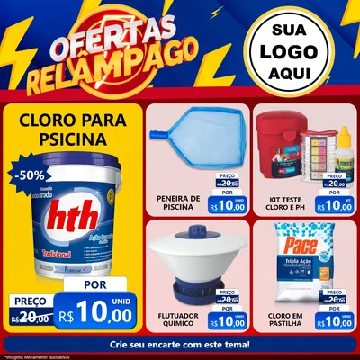 Modelo de Rede Social para Feed Facebook com o tema Ofertas Relâmpago para Produtos para Piscina