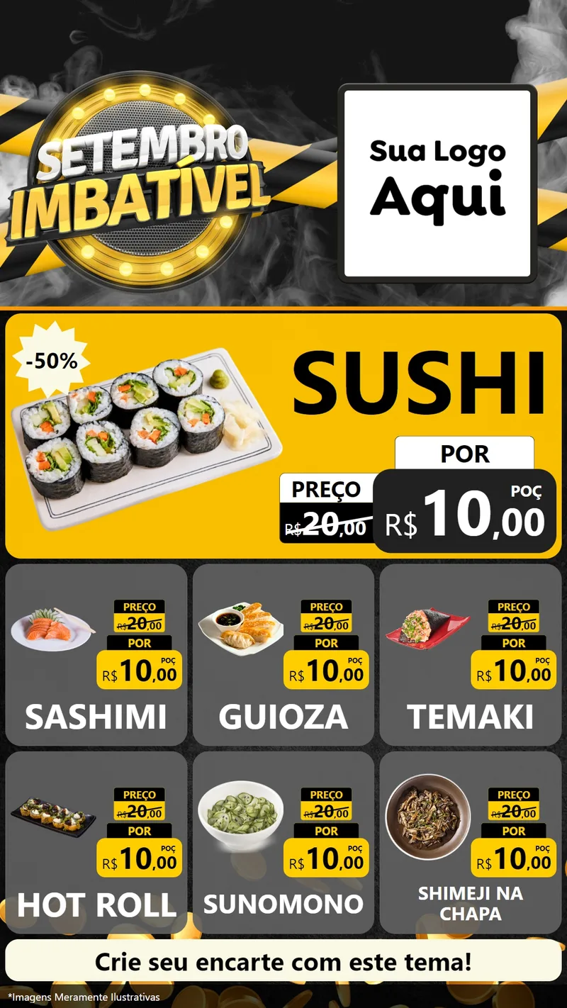Modelo de Rede Social para Stories com o tema Setembro Imbatível para Comida japonesa
