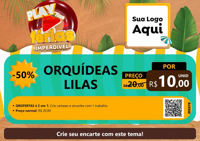 Modelo de Cartaz para Cartaz A4 Horizontal com o tema Play Nas Férias Imperdível para Floricultura e jardim