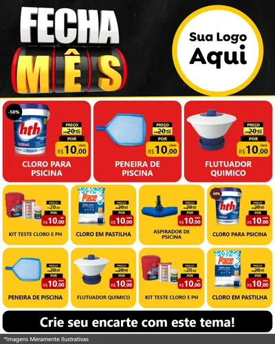Modelo de Rede Social para Feed Instagram com o tema Fecha Mês para Produtos para Piscina