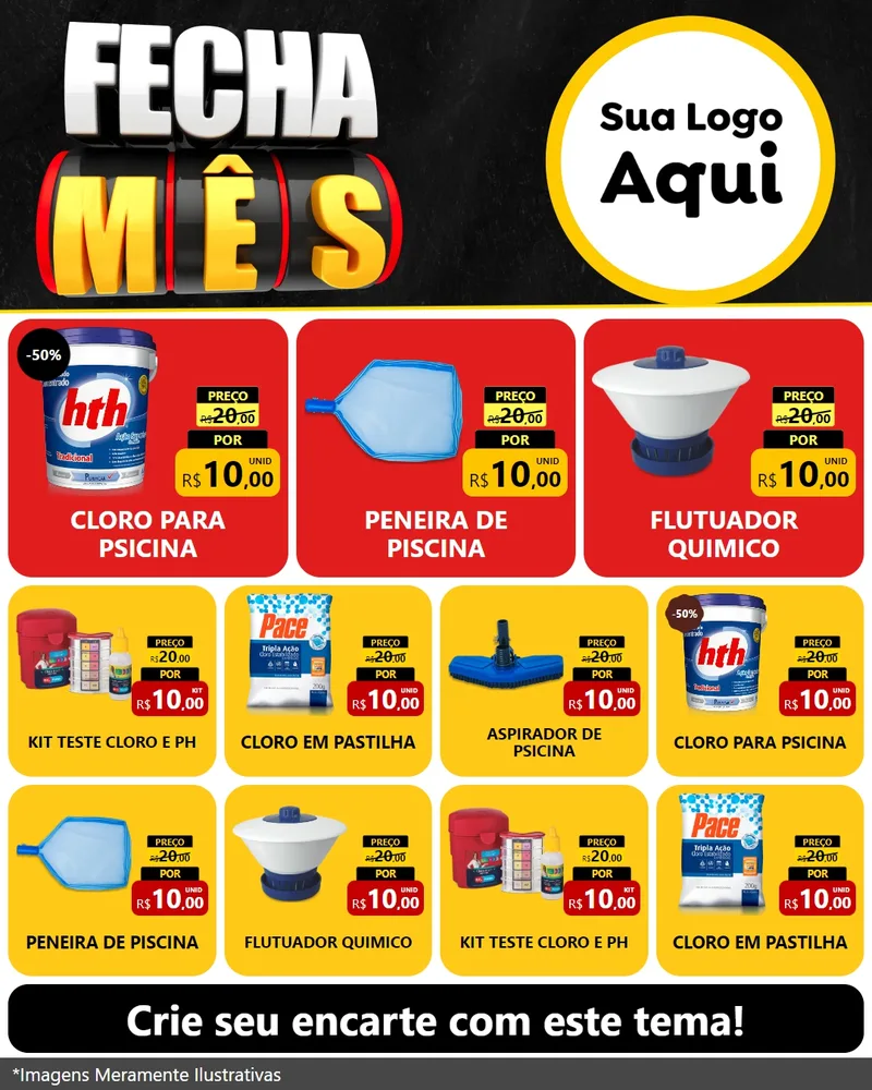Modelo de Rede Social para Feed Instagram com o tema Fecha Mês para Produtos para Piscina