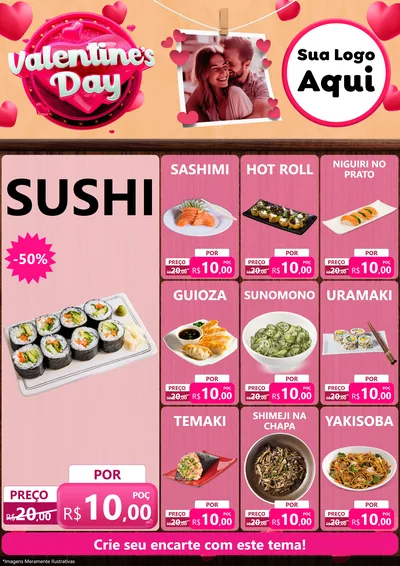 Modelo de Encarte para Encarte A4 Vertical com o tema Valentine's Day para Comida japonesa