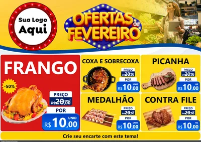 Modelo de Encarte para Encarte A4 Horizontal com o tema Ofertas de Fevereiro para Assados