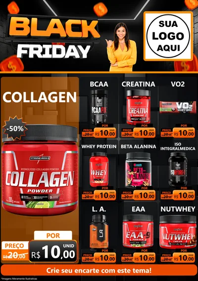 Modelo de Encarte para Encarte A4 Vertical com o tema Black Friday para Suplementos alimentares