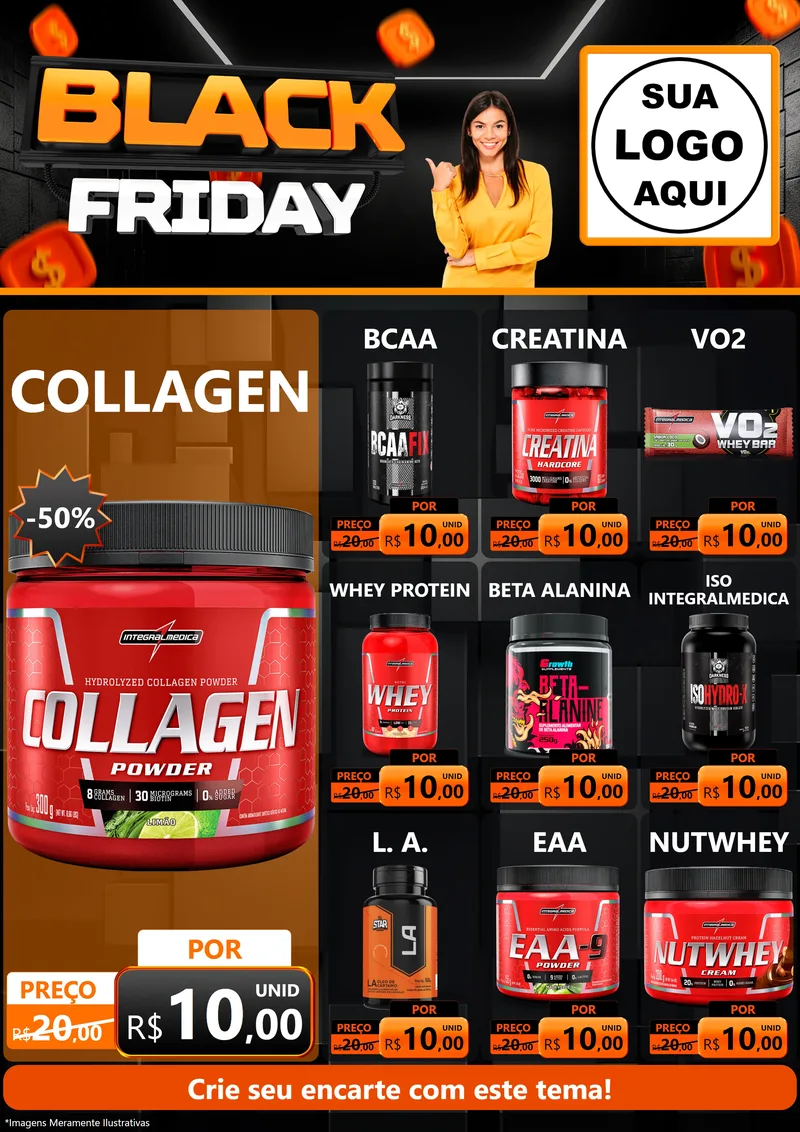 Modelo de Encarte para Encarte A4 Vertical com o tema Black Friday para Suplementos alimentares