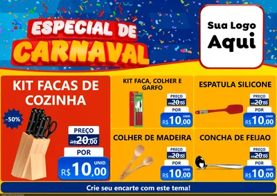 Modelo de Encarte para Encarte A4 Horizontal com o tema Especial de Carnaval para Utilidades Domésticas