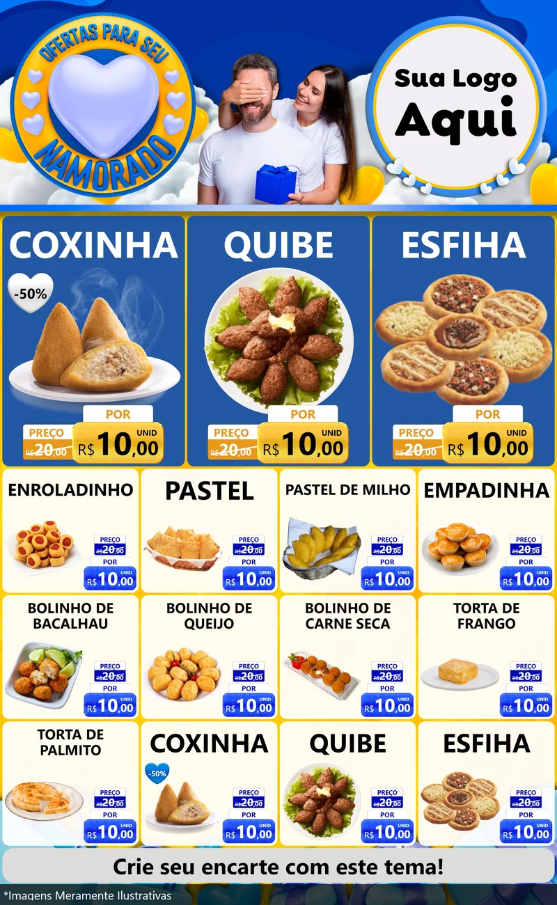 Modelo de Encarte para Encarte Grande com o tema Ofertas Para Seu Namorado para Salgadaria