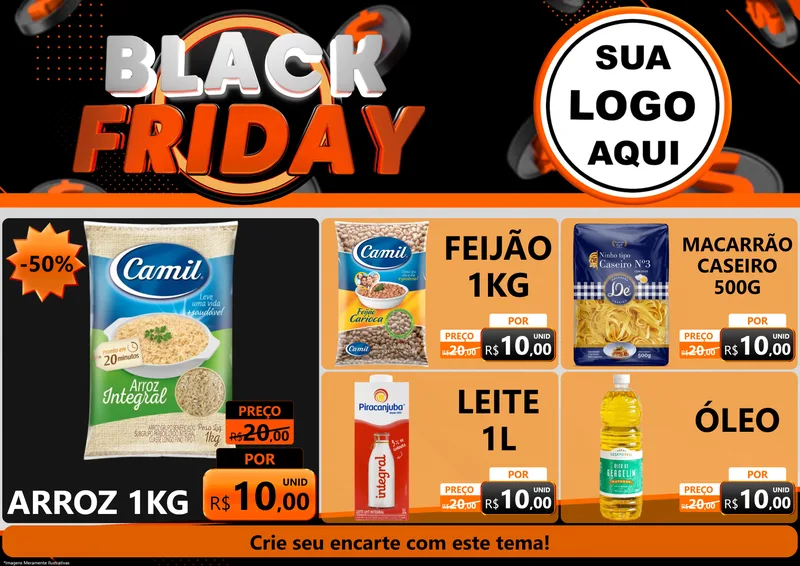 Modelo de Encarte para Encarte A4 Horizontal com o tema Black Friday para Supermercado