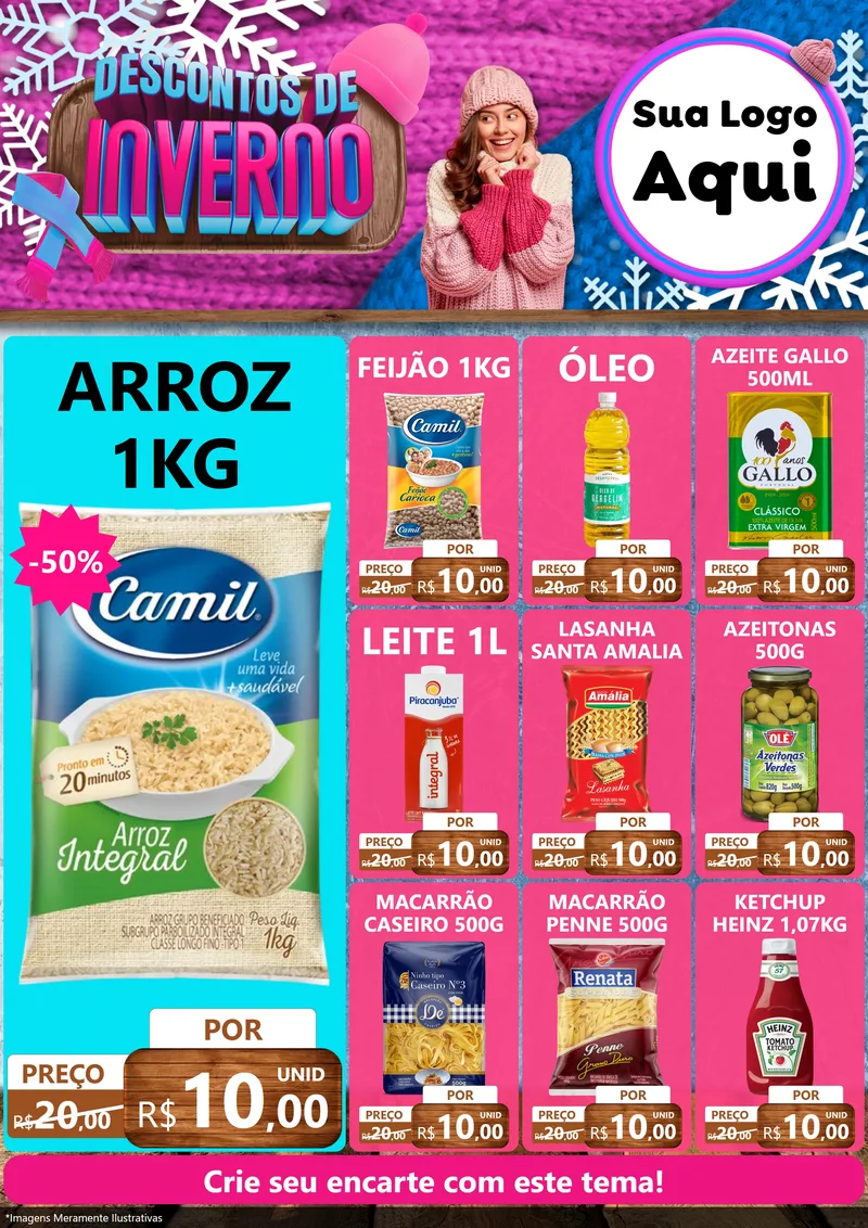 Modelo de Encarte para Encarte A4 Vertical com o tema Descontos de Inverno para Supermercado